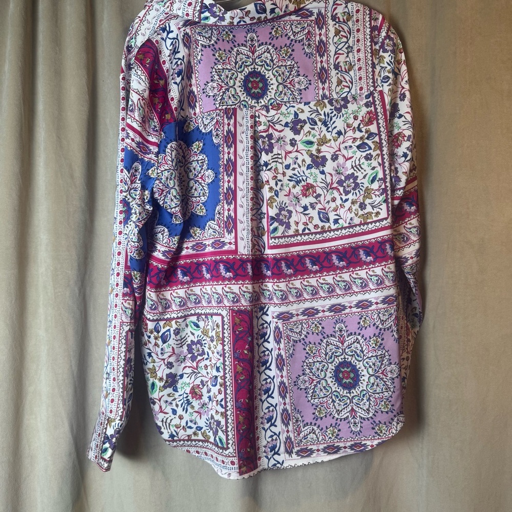 Joie Multicolor Patchwork Button-Down Shirt Polye… - image 5